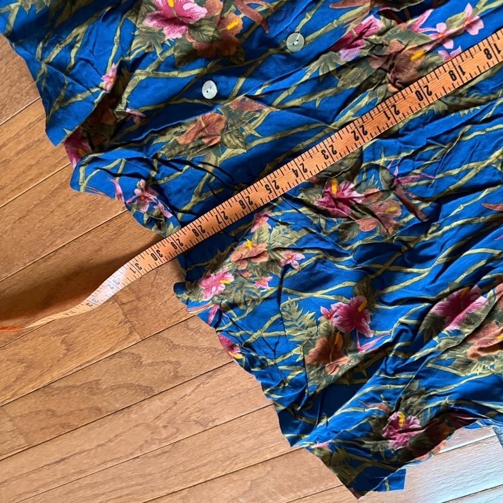 Y2K Karen Scott Blue Hawaiian Floral Tropical Flowy 100% Rayon Maxi Skirt Sz L - Picture 9 of 10